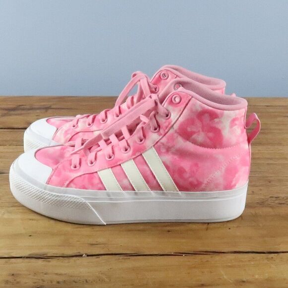 ADIDAS BRAVADA PINK HAWAIIAN FLORAL HIGH TOP PLATFORM CANVAS SNEAKERS SIZE 9.5 - Picture 4 of 11